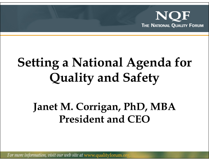 setting a national agenda for quality and safety