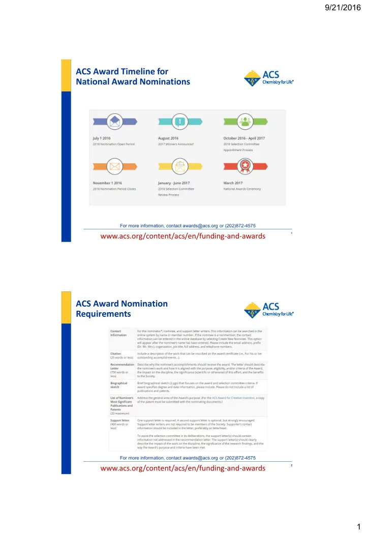 acs award timeline for national award nominations