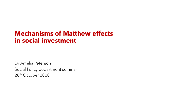 mechanisms of matthew effects in social investment