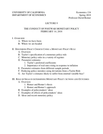 UNIVERSITY OF CALIFORNIA  Economics 134  DEPARTMENT OF ECONOMICS  Spring 2018  Professor David