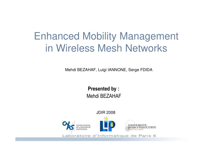 enhanced mobility management in wireless mesh networks