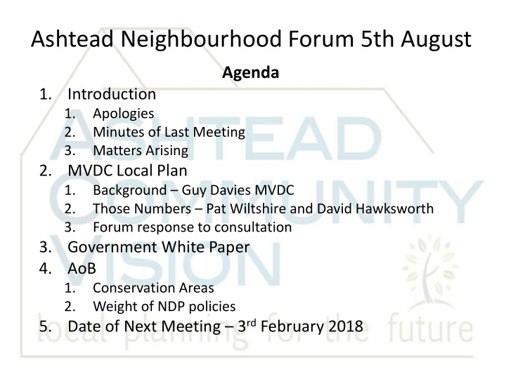 ashtead neighbourhood forum 5th august