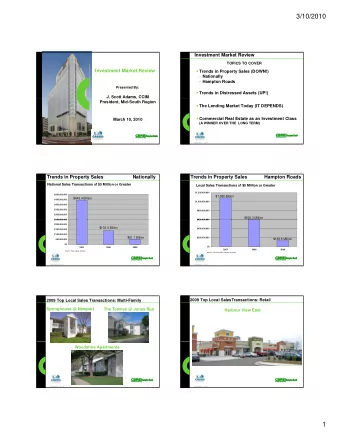 3/10/2010  Investment Market Review  TOPICS TO COVER  Investment Market Review  Trends in