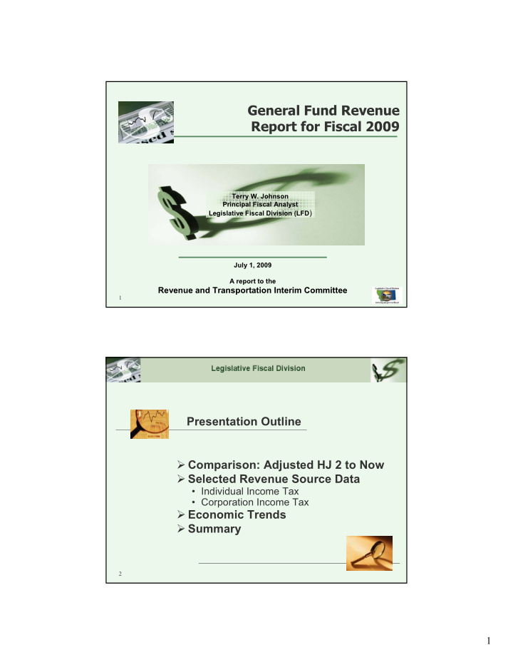 general fund revenue report for fiscal 2009