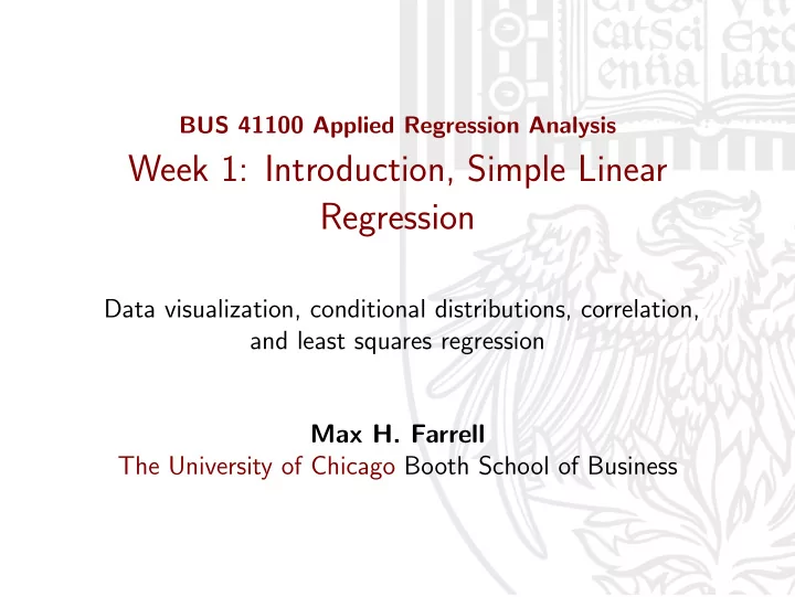 week 1 introduction simple linear regression