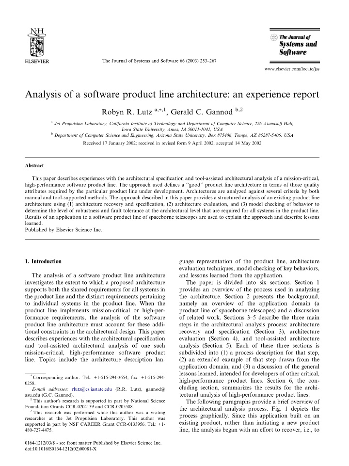 analysis of a software product line architecture an