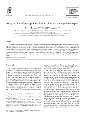 Analysis of a software product line architecture: an experience report Robyn R. Lutz a,*,1 , Gerald