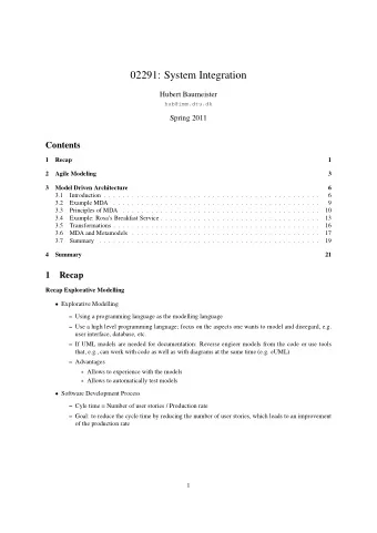 02291: System Integration  Hubert Baumeister  hub@imm.dtu.dk  Spring 2011  Contents  1  Recap  1  2