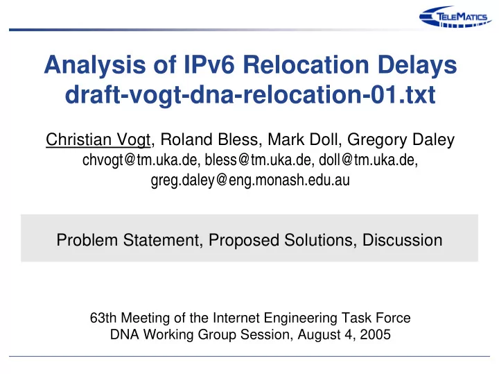 analysis of ipv6 relocation delays draft vogt dna