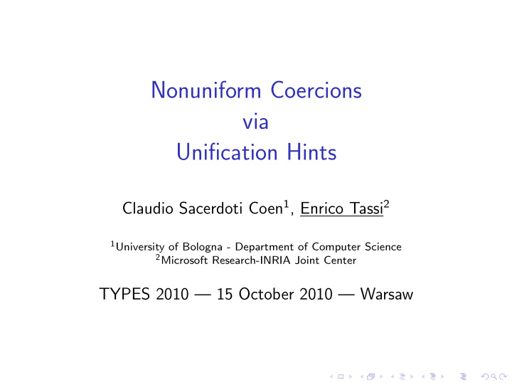 nonuniform coercions via unification hints