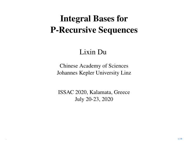 integral bases for p recursive sequences