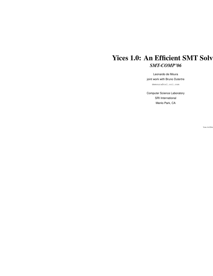 yices 1 0 an efficient smt solver