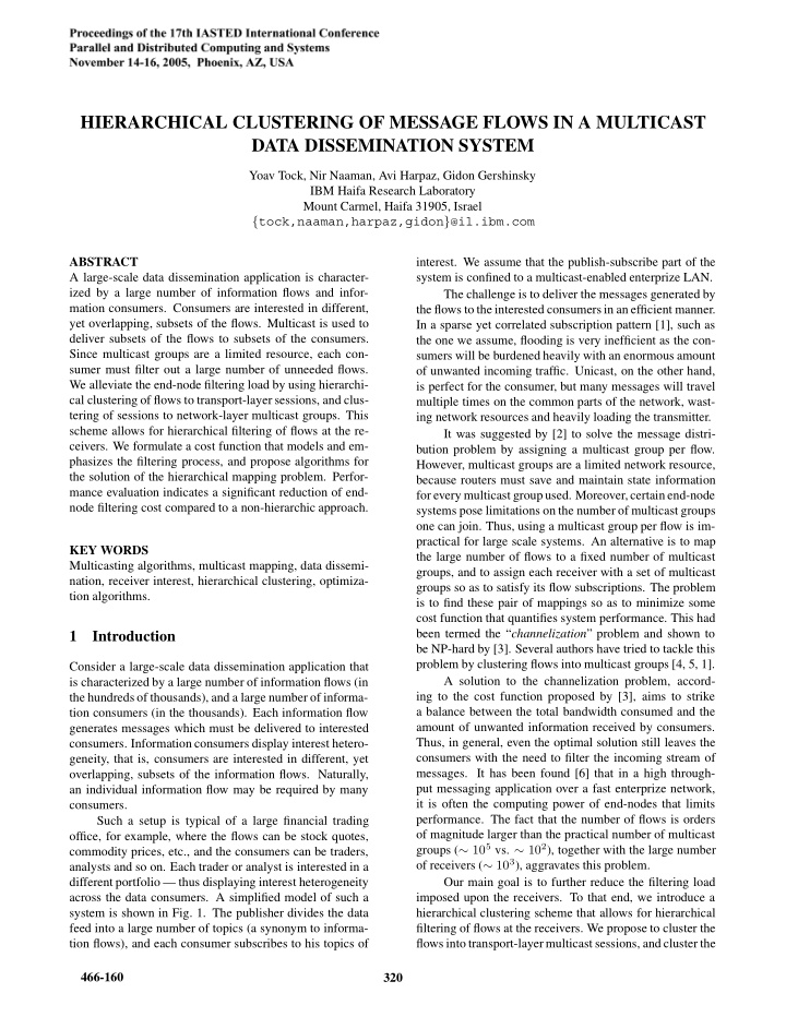 hierarchical clustering of message flows in a multicast