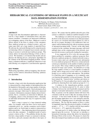 HIERARCHICAL CLUSTERING OF MESSAGE FLOWS IN A MULTICAST  DATA DISSEMINATION SYSTEM  Yoav Tock, Nir