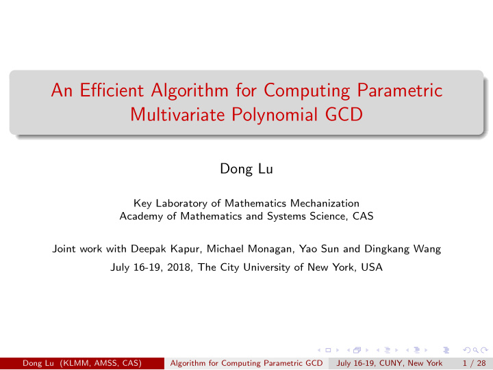 an efficient algorithm for computing parametric