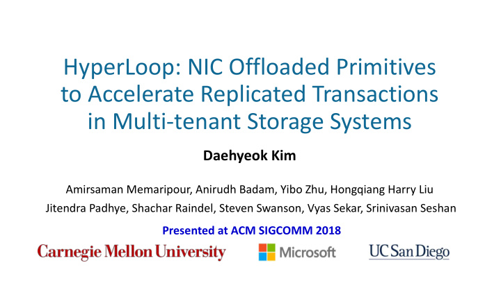 hyperloop nic offloaded primitives to accelerate