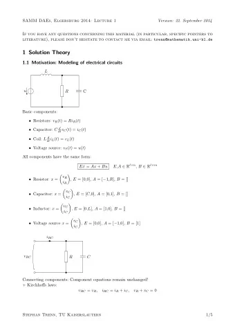 1 Solution Theory  1.1 Motivation: Modeling of electrical circuits  L  u  R  C  Basic components:
