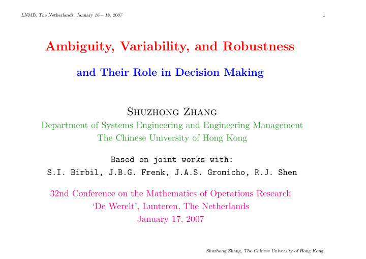 ambiguity variability and robustness