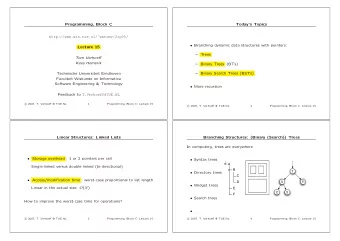 Programming, Block C  Todays Topics  http://www.win.tue.nl/wstomv/2ip05/  Branching dynamic