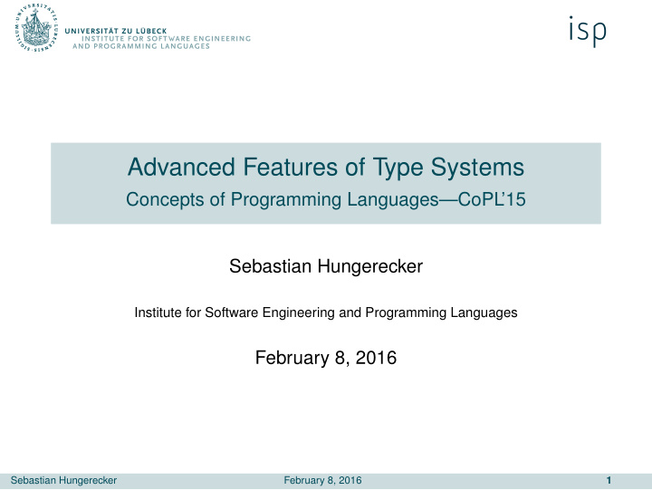 advanced features of type systems