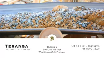 Q4 &amp; FY2019 Highlights  Building a  February 21, 2020  TSX:TGZ / OTCQX:TGCDF  Low-Cost Mid-Tier
