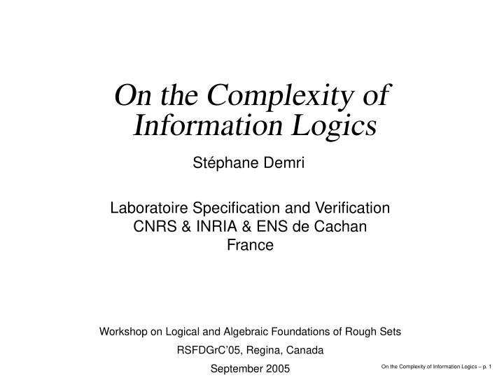 on the complexity of information logics