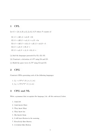 1  CFL Let G = ( { S, A, B, a, b } , { a, b } , S, P ) where P consists of: G1 S  AB, A  ab,