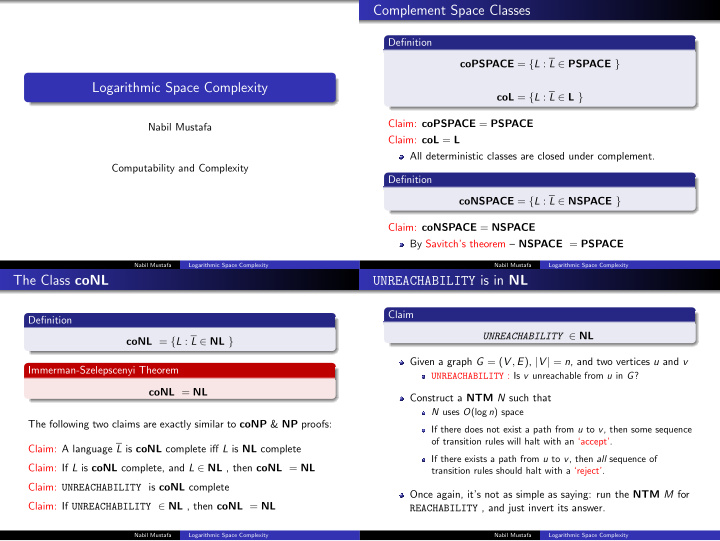 complement space classes