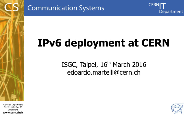 ipv6 deployment at cern
