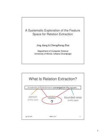 ?  (entity type)  Apr 23, 2007  NAACL-HLT  2  1  What Is Relation Extraction?  hundreds of
