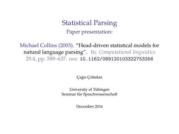 statistical parsing