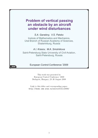 This work was presented in  European Control Conference 2009  Budapest, Hungary, 2326 August