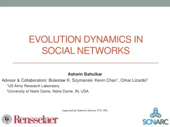 EVOLUTION DYNAMICS IN  SOCIAL NETWORKS  Ashwin Bahulkar Advisor &amp; Collaborators: Boleslaw K.