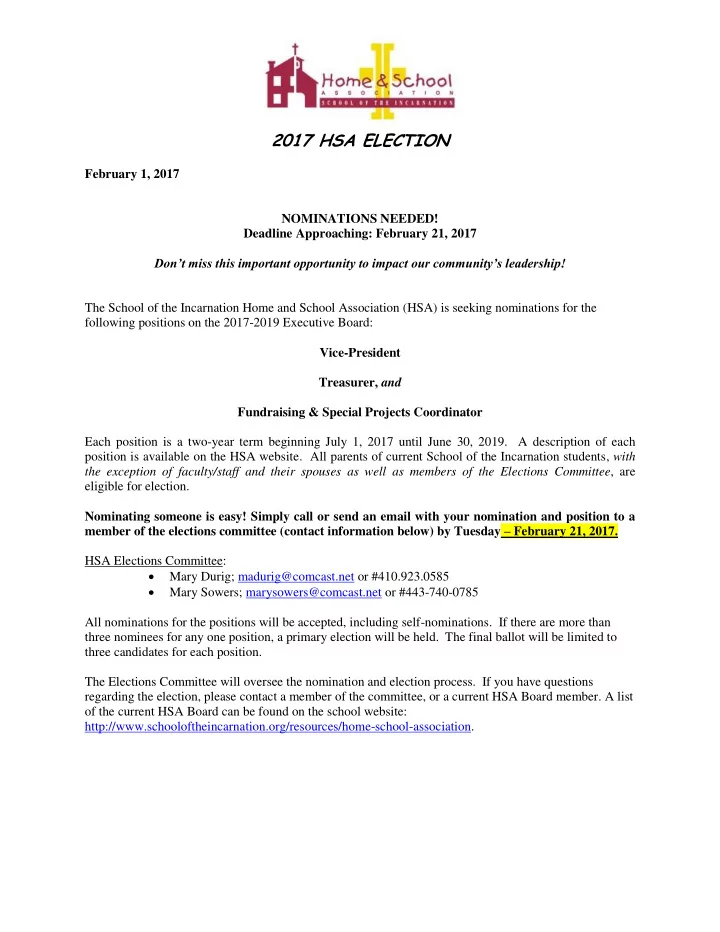 2017 hsa election february 1 2017 nominations needed