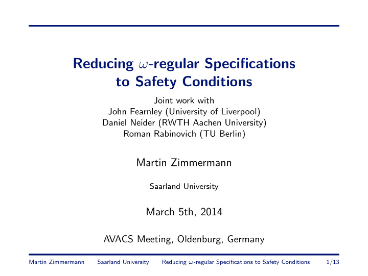 reducing regular specifications to safety conditions