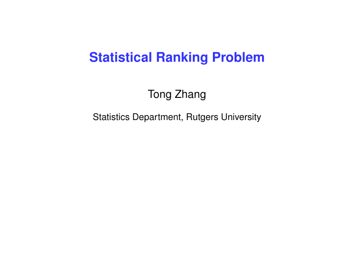 statistical ranking problem
