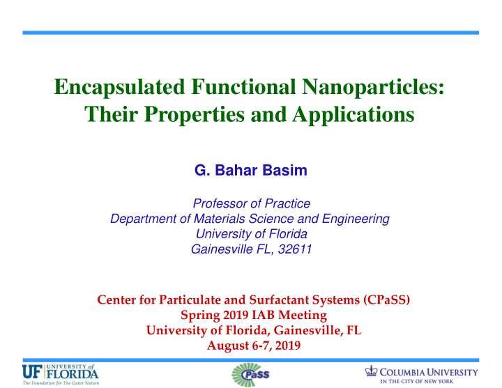 encapsulated functional nanoparticles their properties