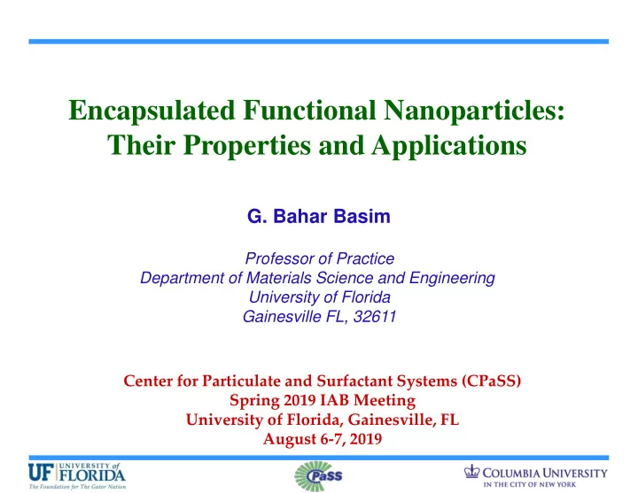 encapsulated functional nanoparticles their properties