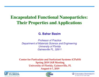 Encapsulated Functional Nanoparticles:  Their Properties and Applications  G. Bahar Basim