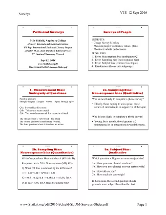 V1E  12 Sept 2016  Surveys  V1  2016 SLDM Surveys  1  V1  2015 StatChat2  2  2  Polls and Surveys
