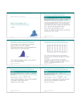 Properties of the Normal Distribution  MDM4U: Mathematics of Data Management  Recap For a normal