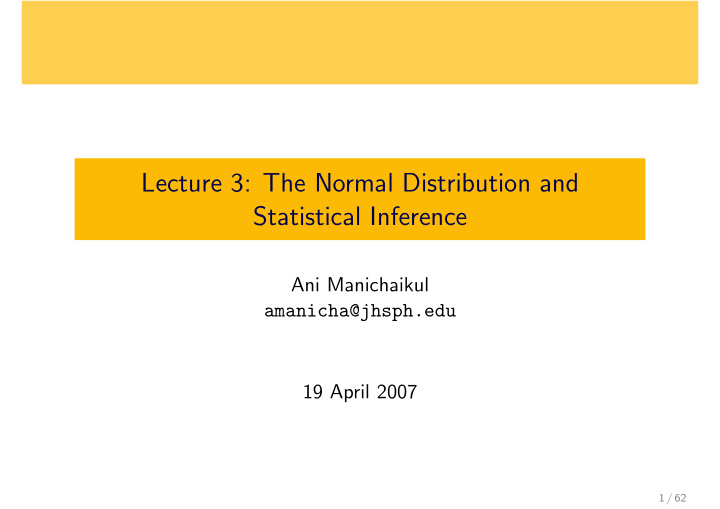 lecture 3 the normal distribution and statistical