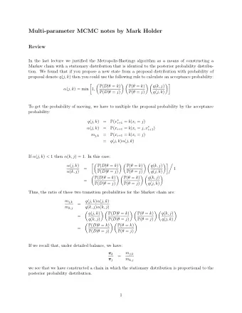 Multi-parameter MCMC notes by Mark Holder  Review  In the last lecture we justified the
