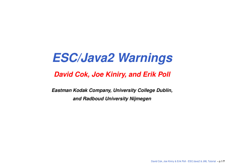 esc java2 warnings