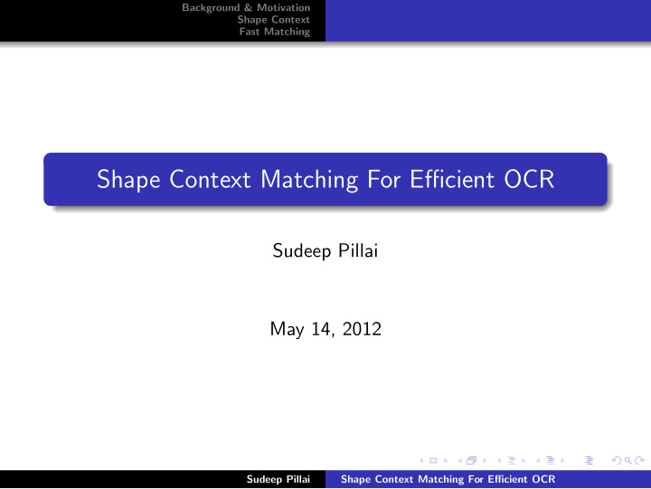 shape context matching for efficient ocr