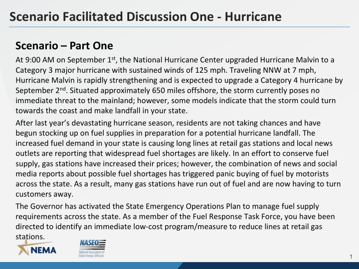 scenario facilitated discussion one hurricane