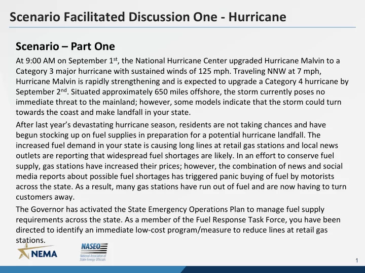 scenario facilitated discussion one hurricane