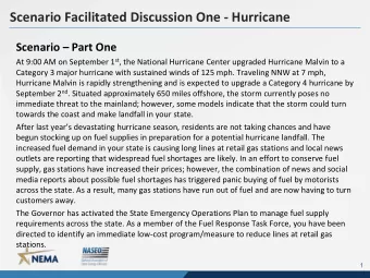 Scenario Facilitated Discussion One - Hurricane  Scenario  Part One At 9:00 AM on September 1 st