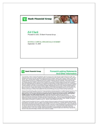 Ed Clark  President &amp; CEO, TD Bank Financial Group  SCOTIA CAPITAL FINANCIALS SUMMIT  September