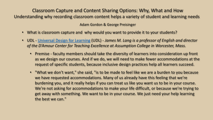 classroom capture and content sharing options why what
